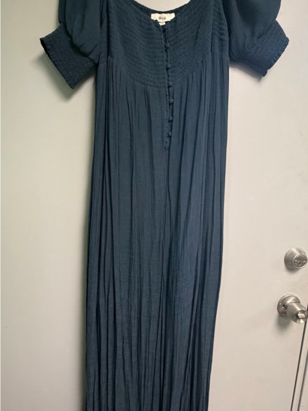 Women's Navy Blue Maxi Romper with Button Front